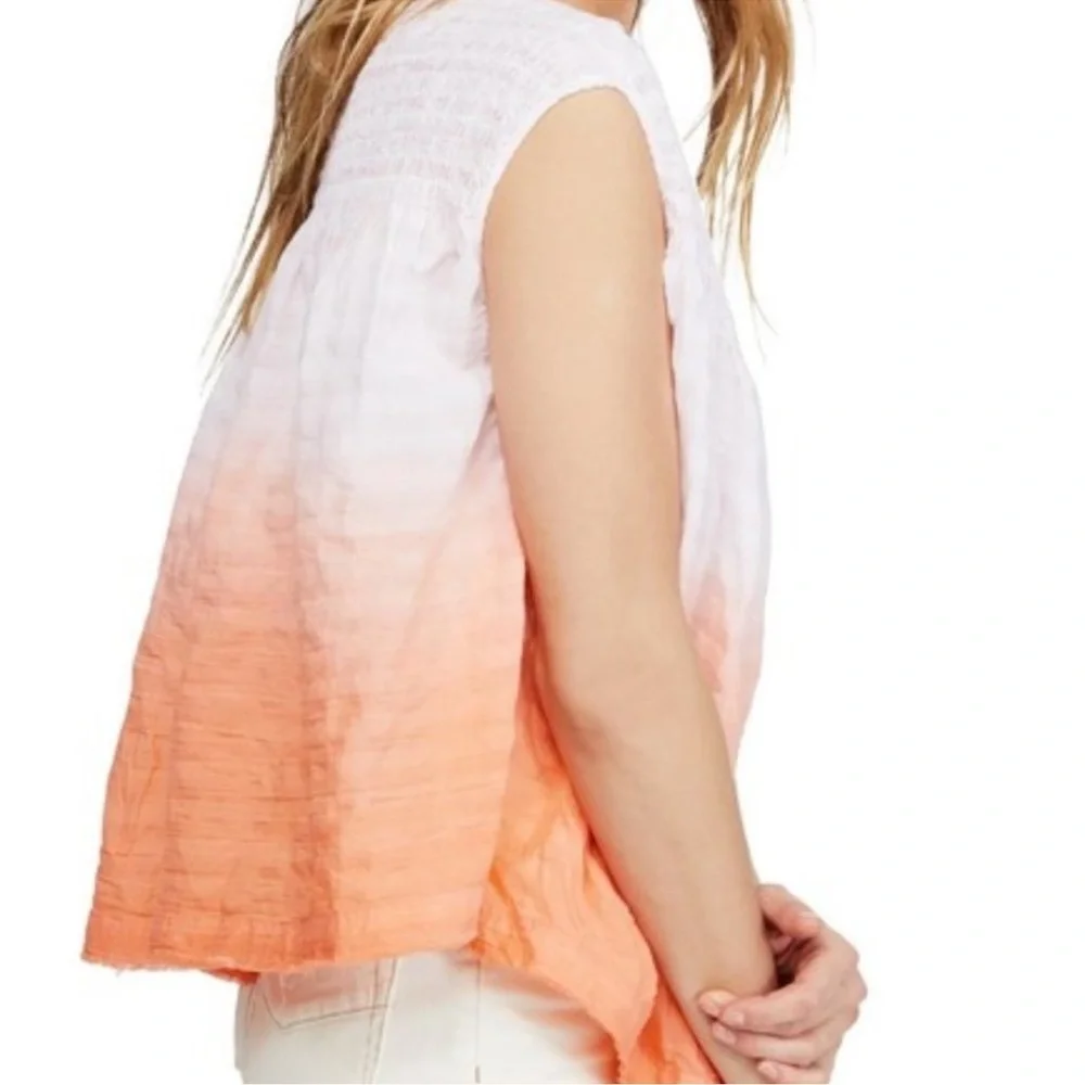 Free People Little Bit of Something Pink Peach Ombre Oversized Blouse Small